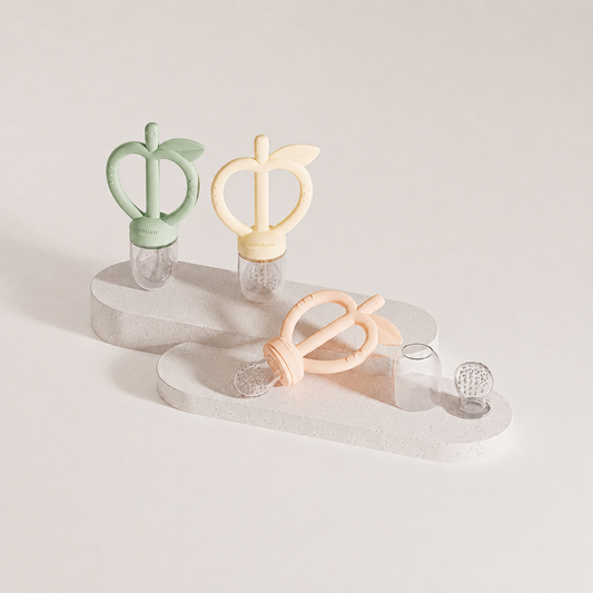 MOYUUM Apple Peach 2-in-1 Silicone Teether & Fruit Feeder
