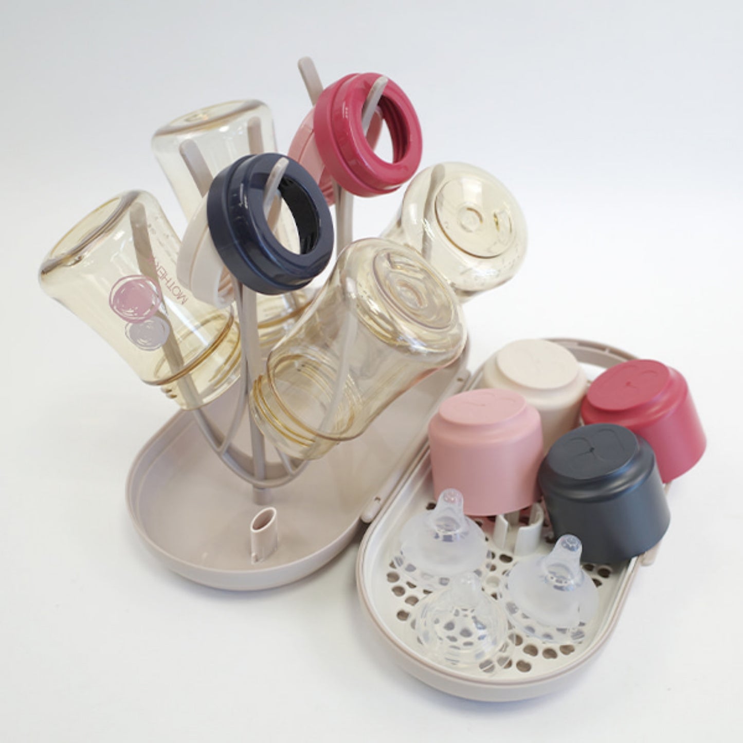 MOTHER-K Portable Baby Bottle Drying Rack Set – Cream Mocha