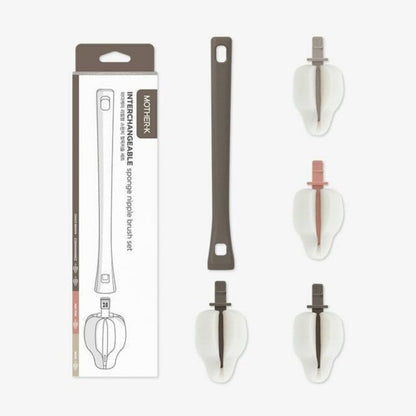 MOTHER-K Interchangeable Sponge Teat Brush Set – Beige