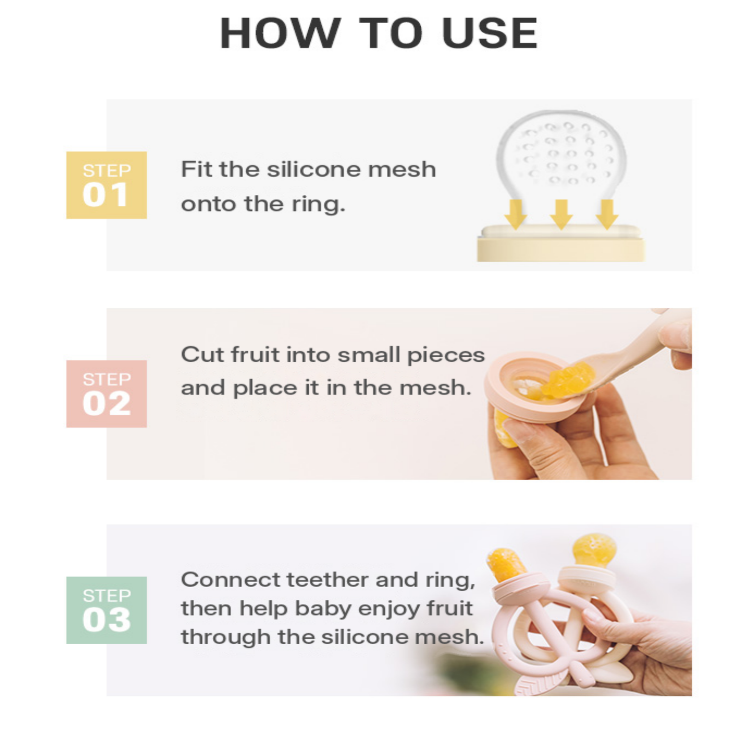 MOYUUM Apple Peach 2-in-1 Silicone Teether & Fruit Feeder